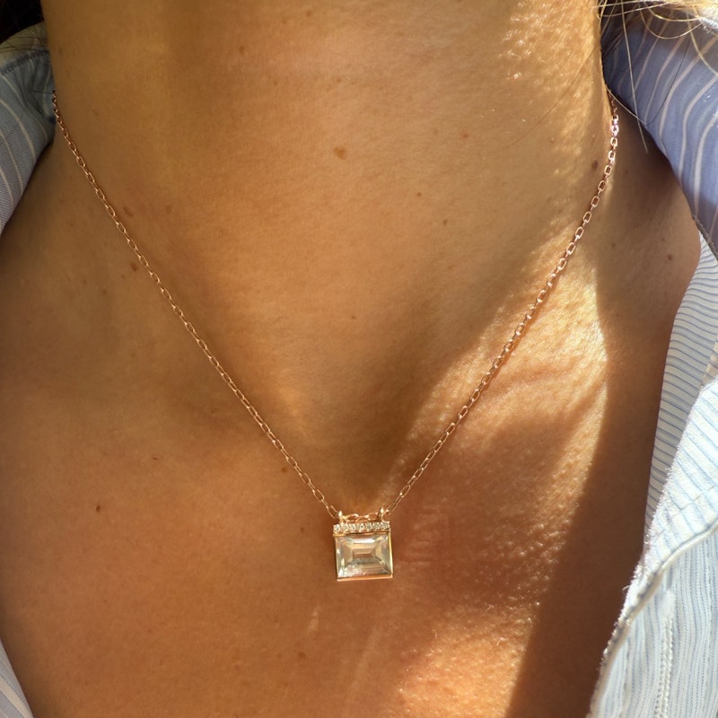 Jane Taylor 14k Rose Gold White Topaz Bold Baguette Necklace