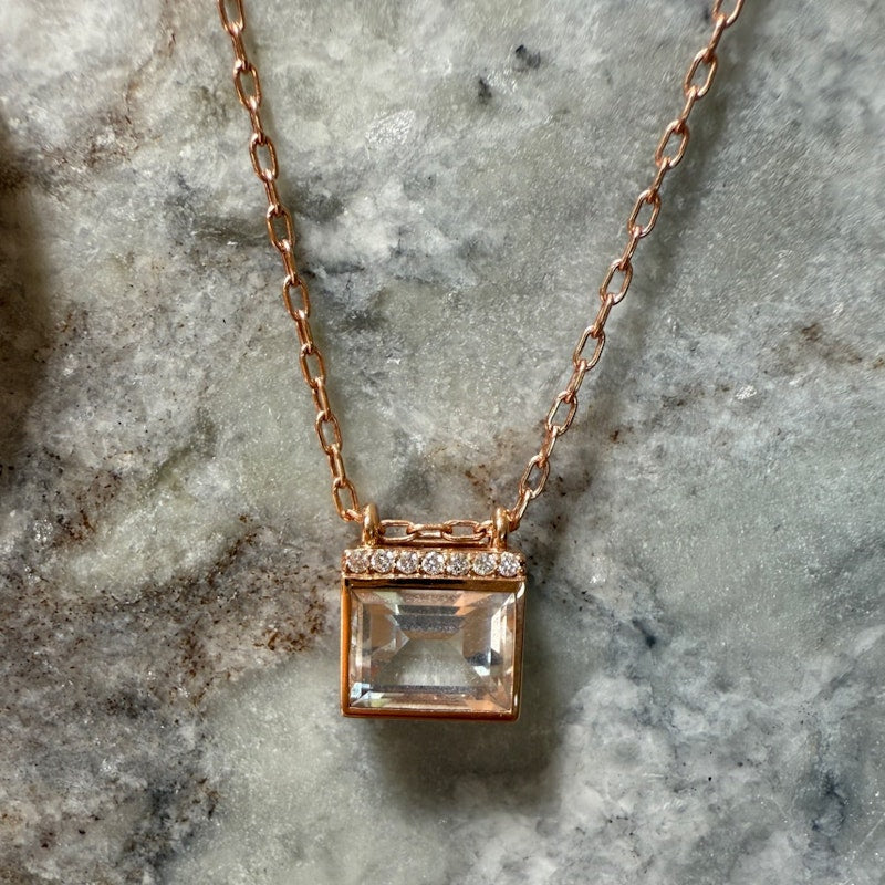 Jane Taylor 14k Rose Gold White Topaz Bold Baguette Necklace