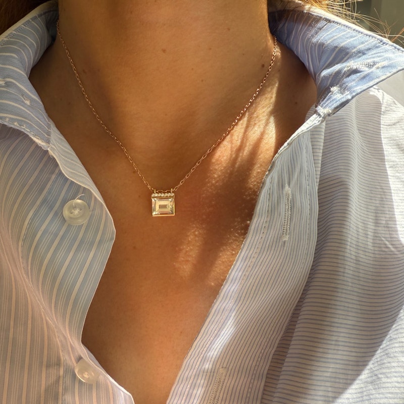 Jane Taylor 14k Rose Gold White Topaz Bold Baguette Necklace