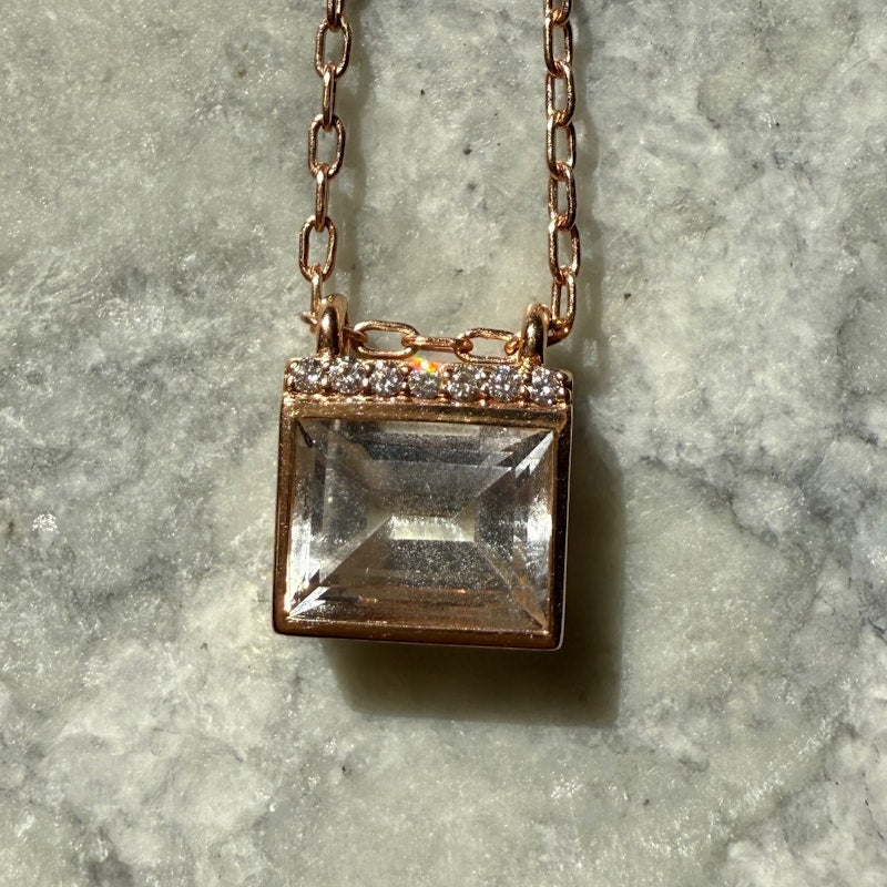 Jane Taylor 14k Rose Gold White Topaz Bold Baguette Necklace