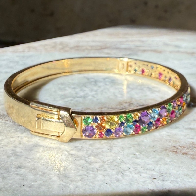 Eriness Rainbow Sapphire Multi Cluster Bangle Bracelet