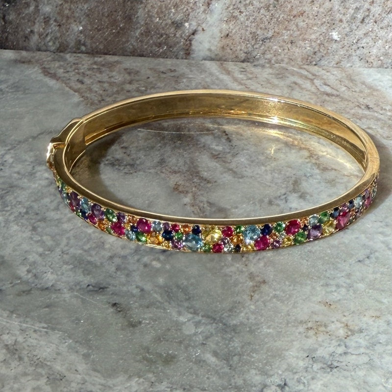 Eriness Rainbow Sapphire Multi Cluster Bangle Bracelet