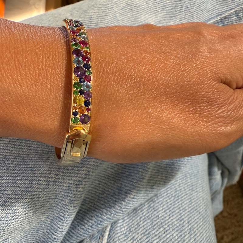 Eriness Rainbow Sapphire Multi Cluster Bangle Bracelet