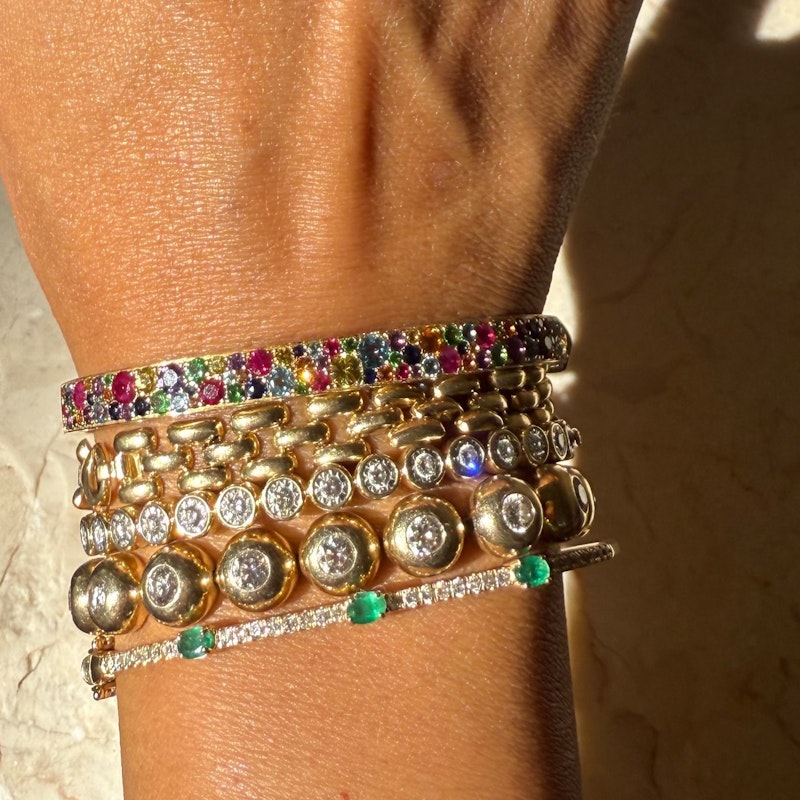 Eriness Rainbow Sapphire Multi Cluster Bangle Bracelet
