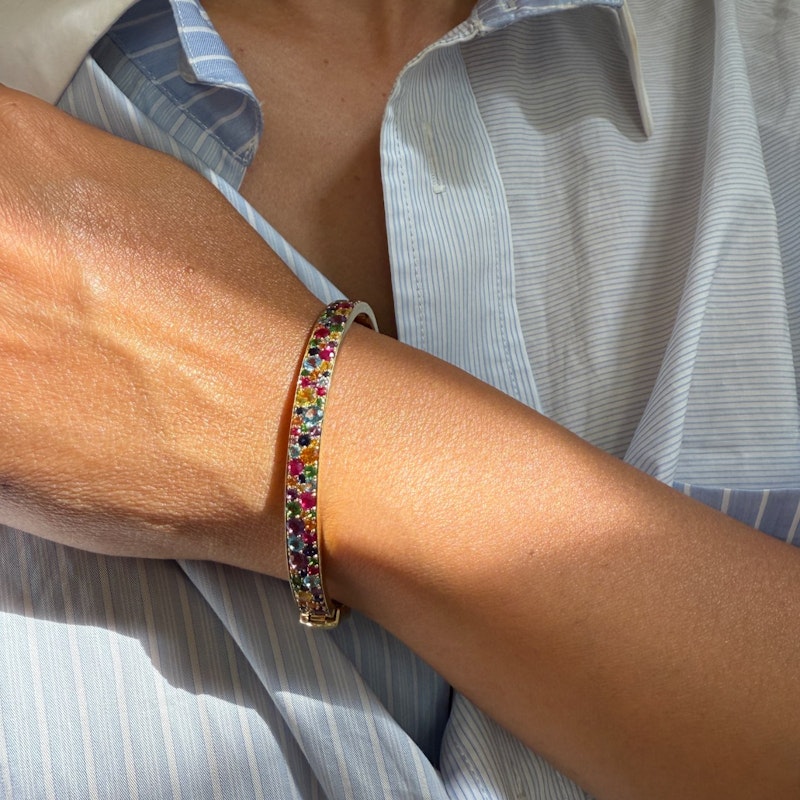 Eriness Rainbow Sapphire Multi Cluster Bangle Bracelet