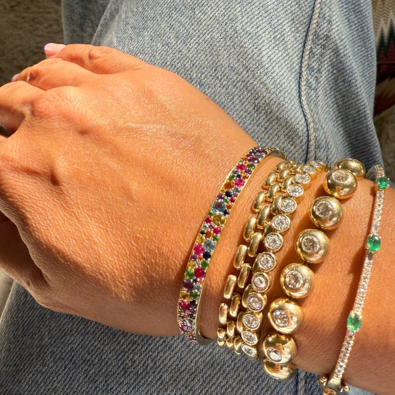 Eriness Rainbow Sapphire Multi Cluster Bangle Bracelet