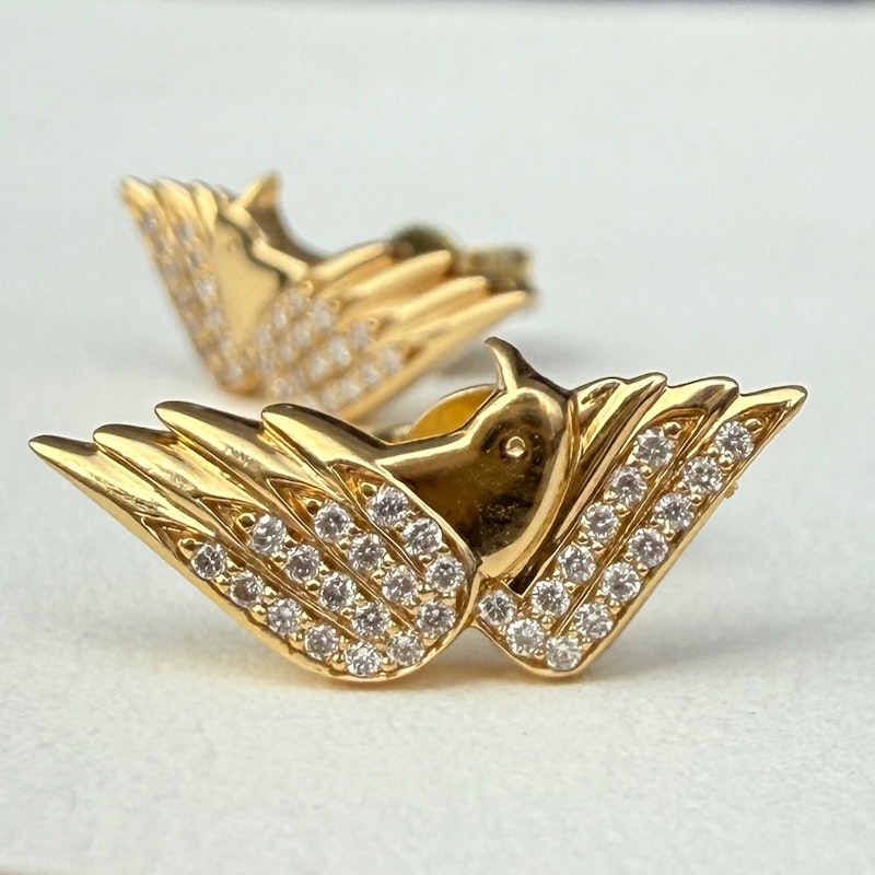 Sorellina 18k Yellow Gold Diamond Eagle Stud Earrings