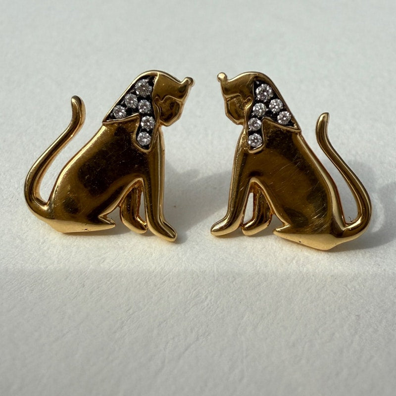 Sorellina 18k Yellow Gold and Diamond Sphinx Stud Earrings