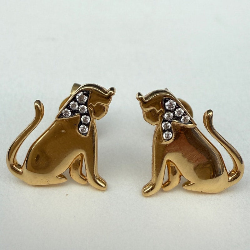 Sorellina 18k Yellow Gold and Diamond Sphinx Stud Earrings