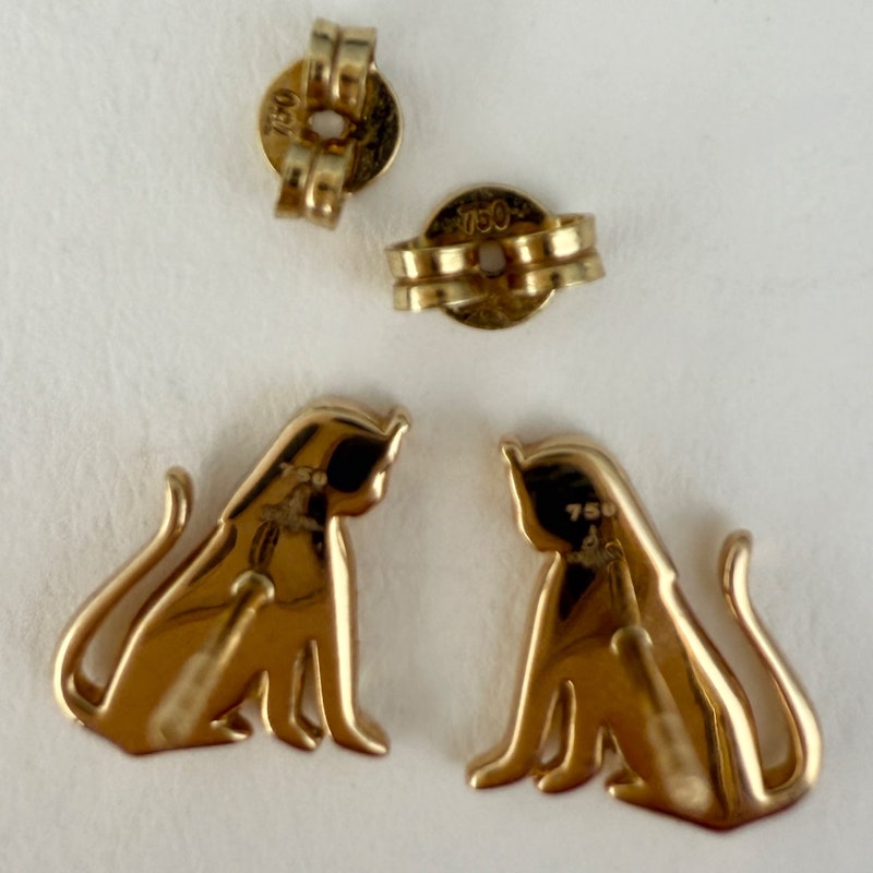 Sorellina 18k Yellow Gold and Diamond Sphinx Stud Earrings