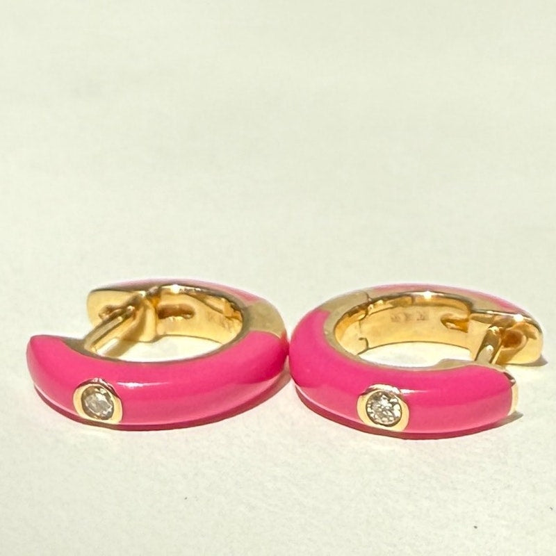 EF Collection 14k Yellow Gold Berry Enamel & Diamond Huggie Earrings