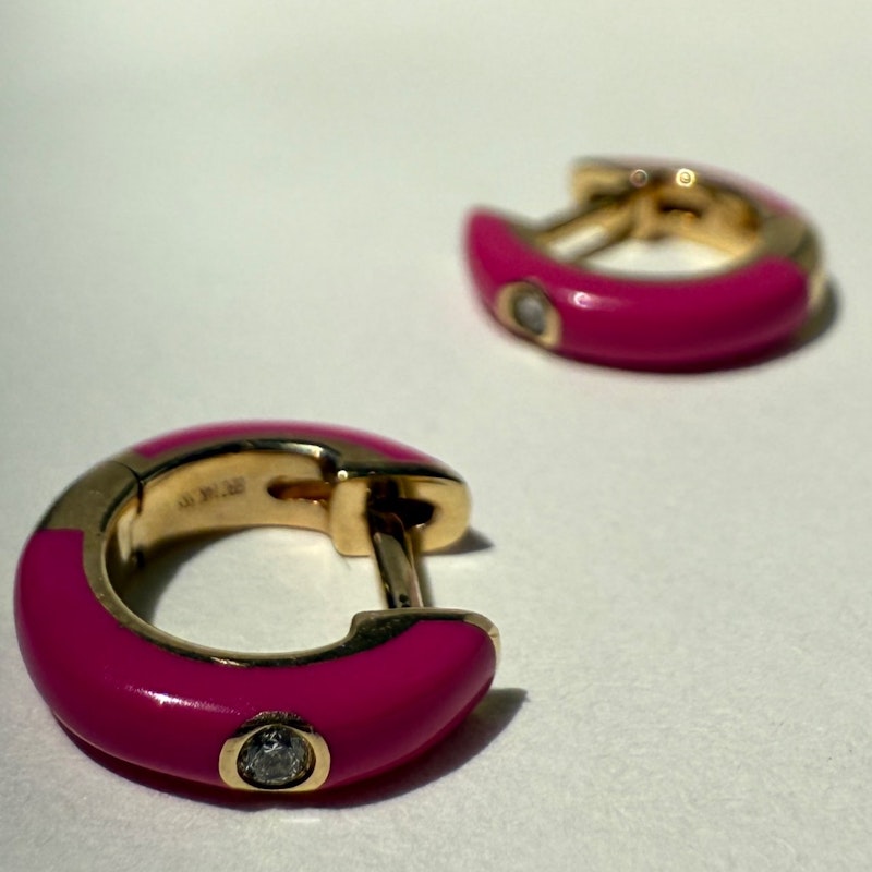 EF Collection 14k Yellow Gold Berry Enamel & Diamond Huggie Earrings