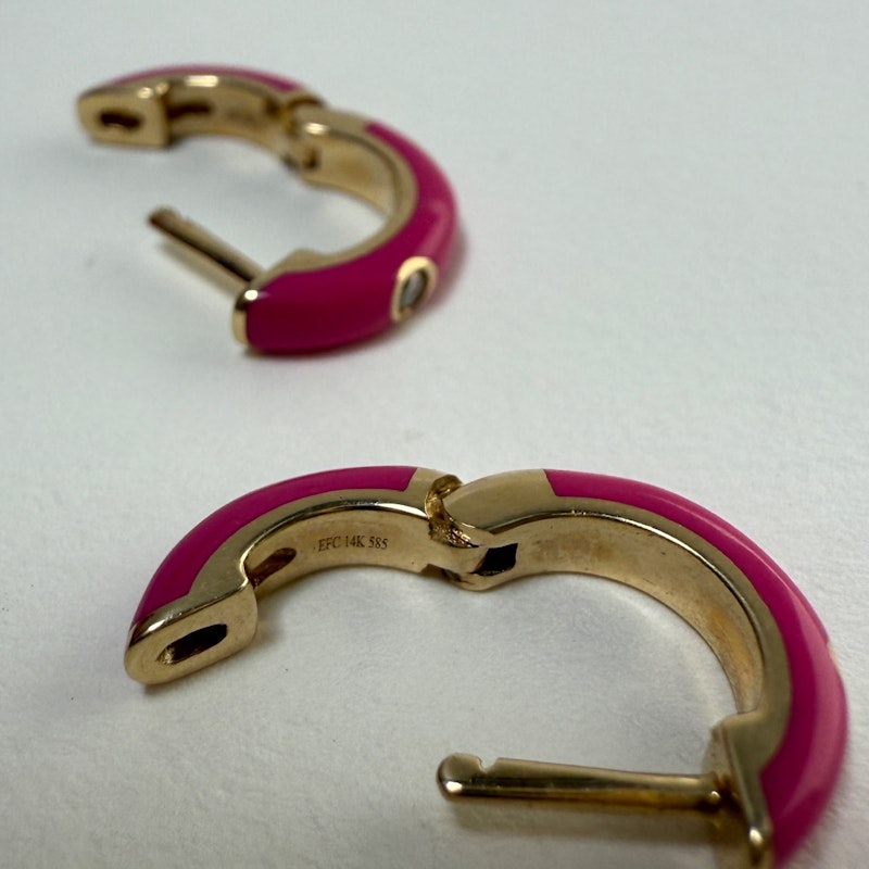 EF Collection 14k Yellow Gold Berry Enamel & Diamond Huggie Earrings