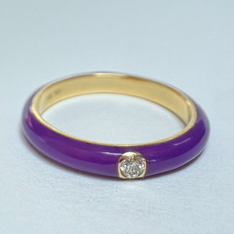 EF Collection 14k Yellow Gold Jumbo Single Diamond Ultra Violet Enamel Ring
