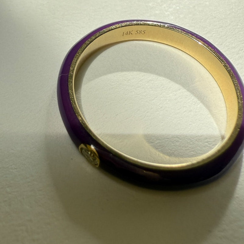 EF Collection 14k Yellow Gold Jumbo Single Diamond Ultra Violet Enamel Ring
