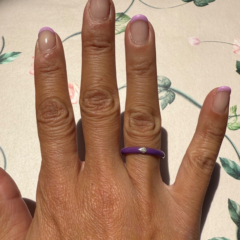 EF Collection 14k Yellow Gold Jumbo Single Diamond Ultra Violet Enamel Ring