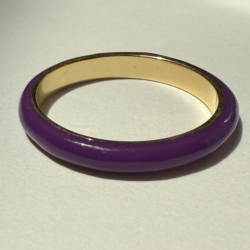 EF Collection 14k Yellow Gold Jumbo Single Diamond Ultra Violet Enamel Ring