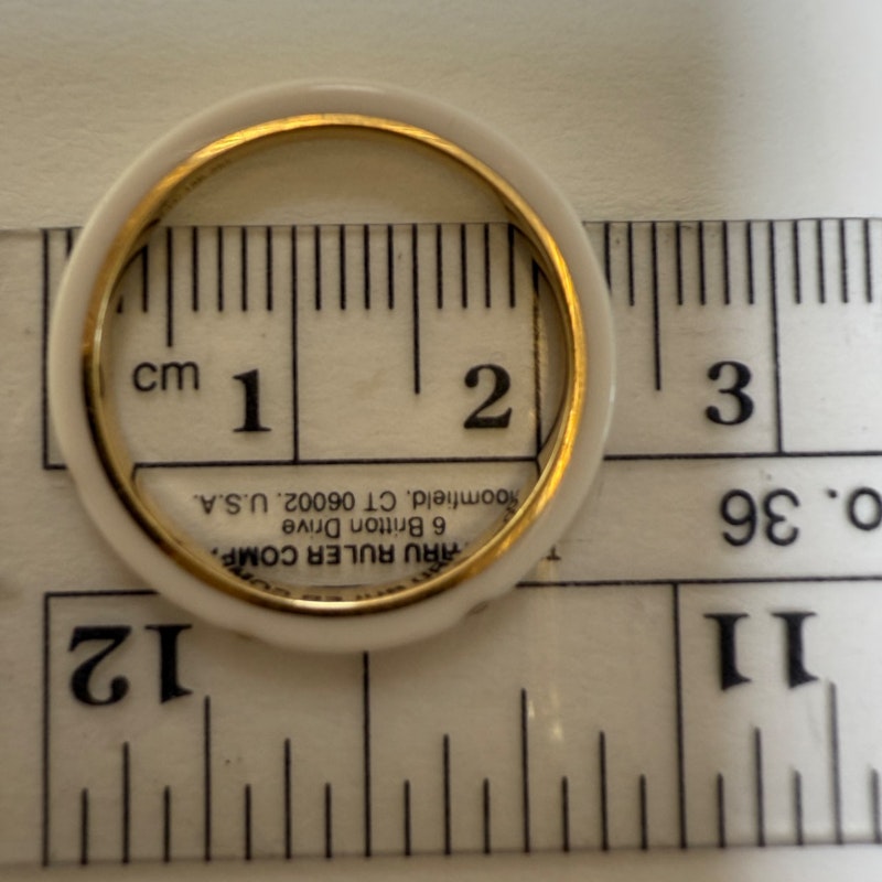 EF Collection 14k Yellow Gold Triple Diamond White Enamel Ring