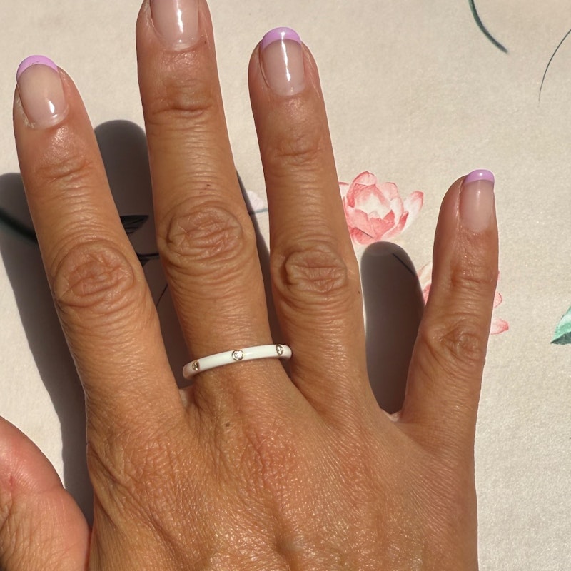 EF Collection 14k Yellow Gold Triple Diamond White Enamel Ring