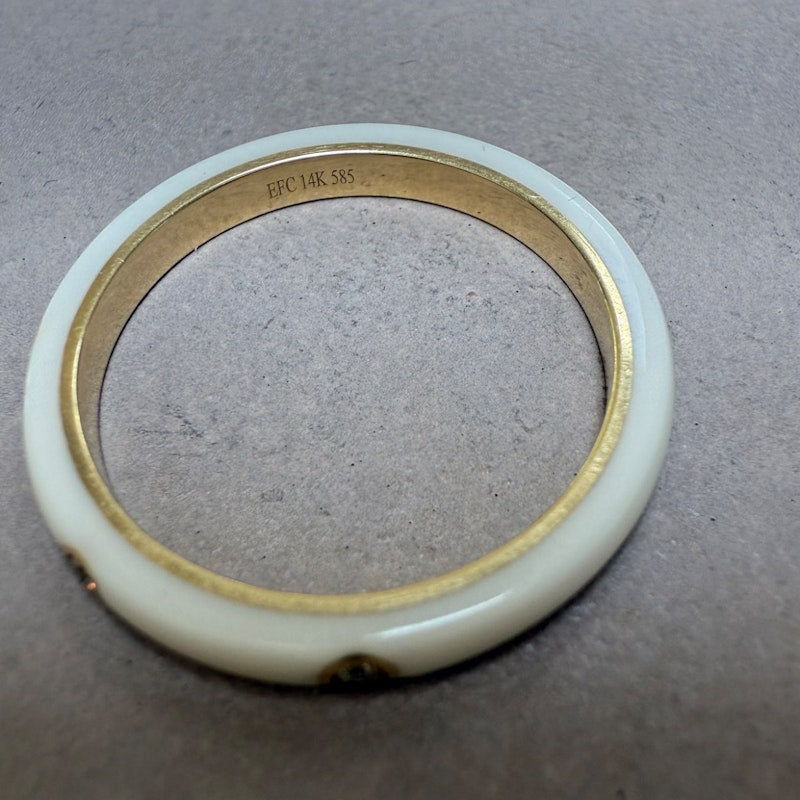 EF Collection 14k Yellow Gold Triple Diamond White Enamel Ring