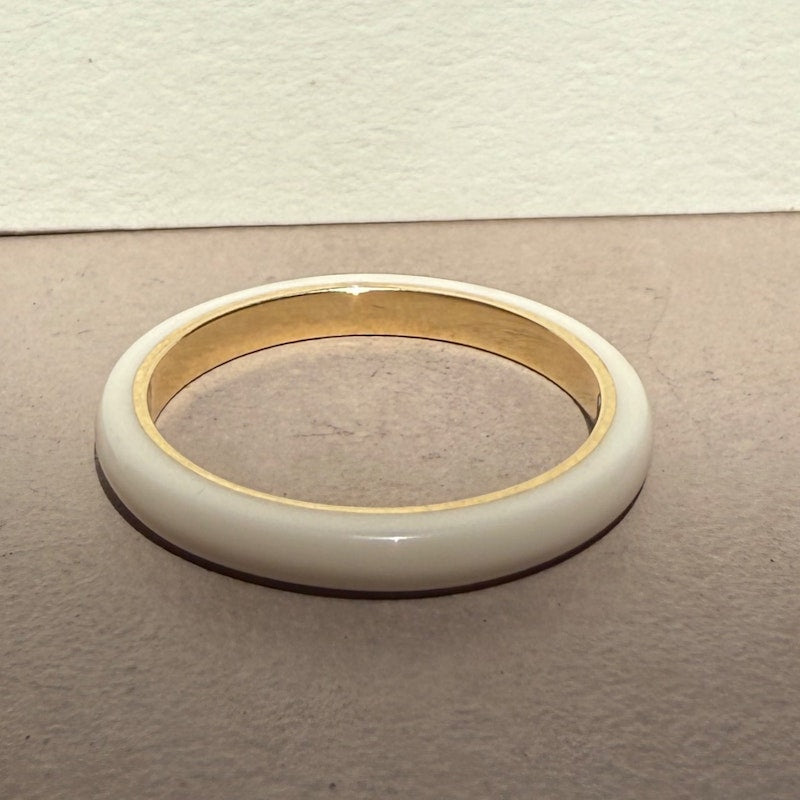 EF Collection 14k Yellow Gold Triple Diamond White Enamel Ring