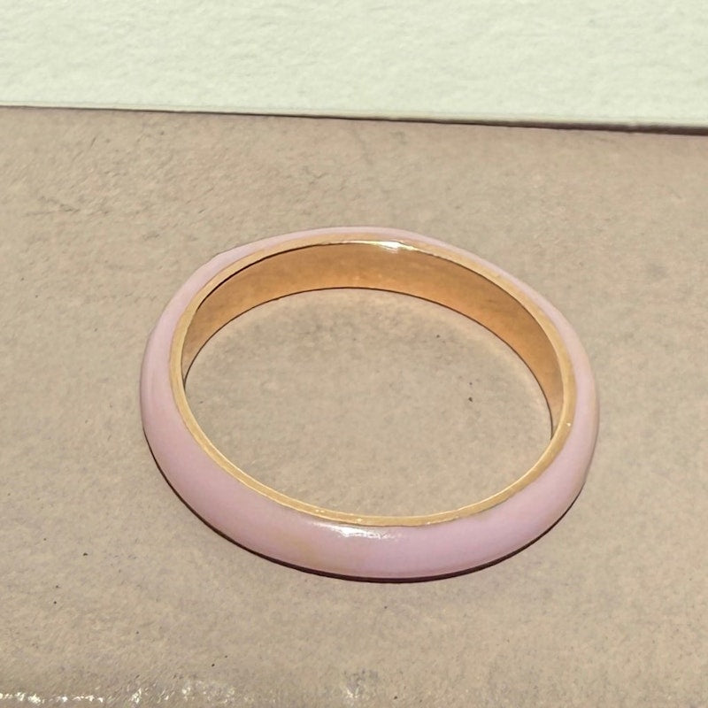 EF Collection 14k Yellow Gold Triple Diamond Light Pink Enamel Ring