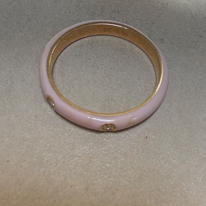 EF Collection 14k Yellow Gold Triple Diamond Light Pink Enamel Ring