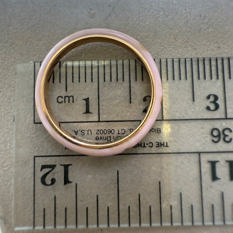 EF Collection 14k Yellow Gold Triple Diamond Light Pink Enamel Ring