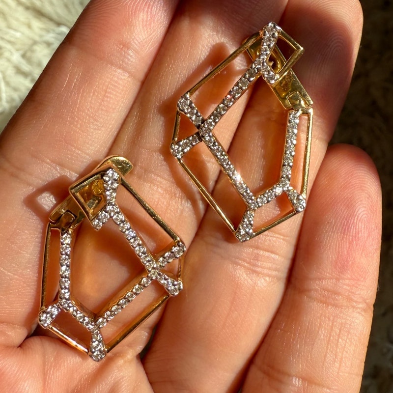 Kavant & Sharart 18k Yellow Gold Origami Link no. 5 Skeleton Diamond Earrings
