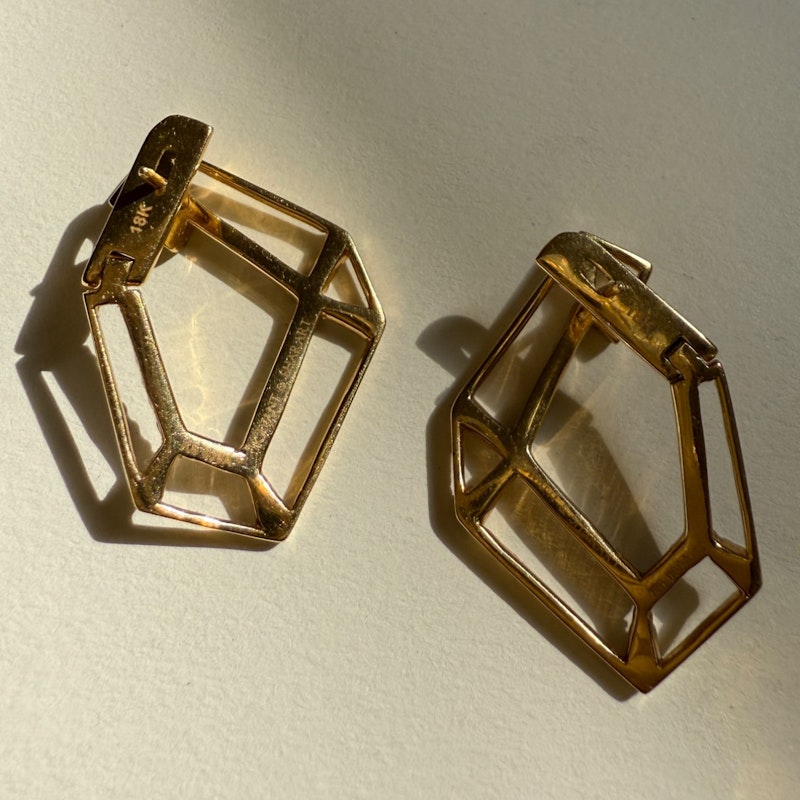 Kavant & Sharart 18k Yellow Gold Origami Link no. 5 Skeleton Diamond Earrings