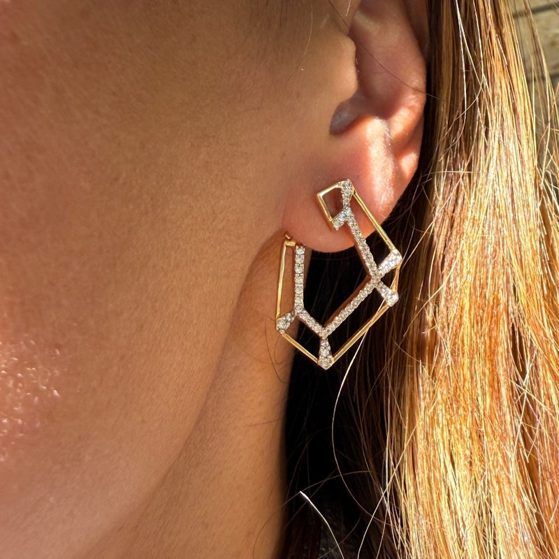 Kavant & Sharart 18k Yellow Gold Origami Link no. 5 Skeleton Diamond Earrings