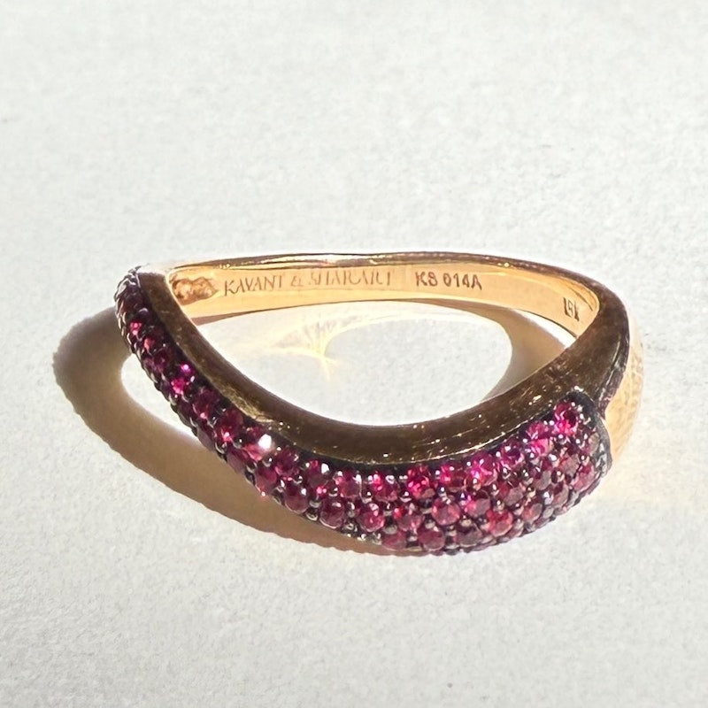 Kavant & Sharart 18k Rose Gold Ruby Pave Wave Ring