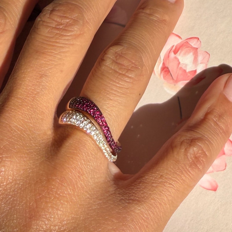 Kavant & Sharart 18k Rose Gold Ruby Pave Wave Ring