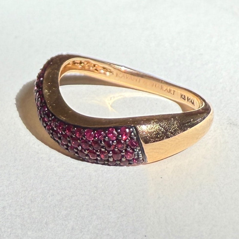 Kavant & Sharart 18k Rose Gold Ruby Pave Wave Ring