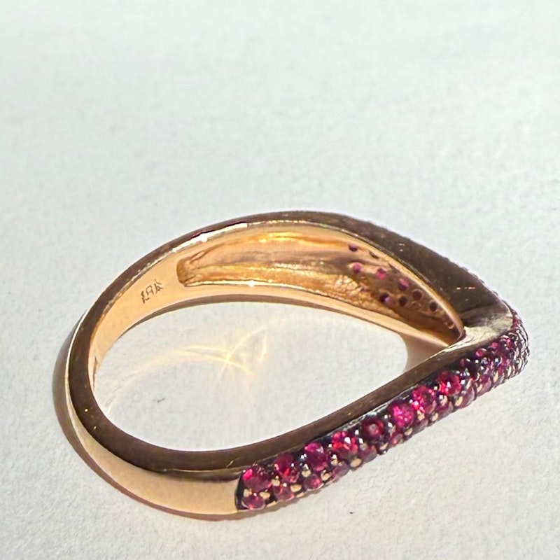 Kavant & Sharart 18k Rose Gold Ruby Pave Wave Ring