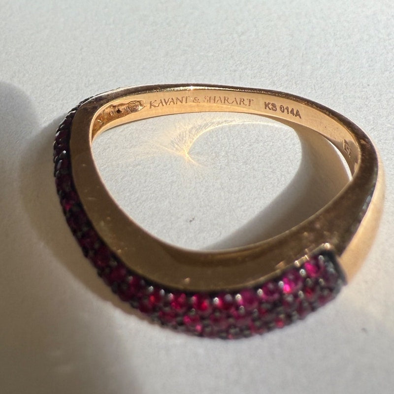 Kavant & Sharart 18k Rose Gold Ruby Pave Wave Ring