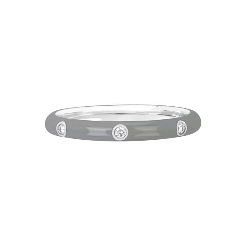 EF Collection 14k White Gold Light Triple Diamond Grey Enamel Ring