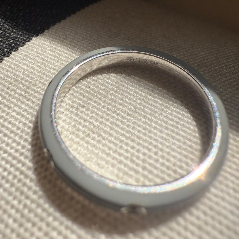 EF Collection 14k White Gold Light Triple Diamond Grey Enamel Ring