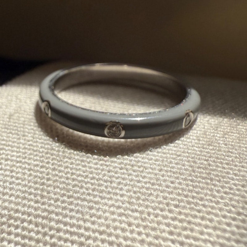 EF Collection 14k White Gold Light Triple Diamond Grey Enamel Ring
