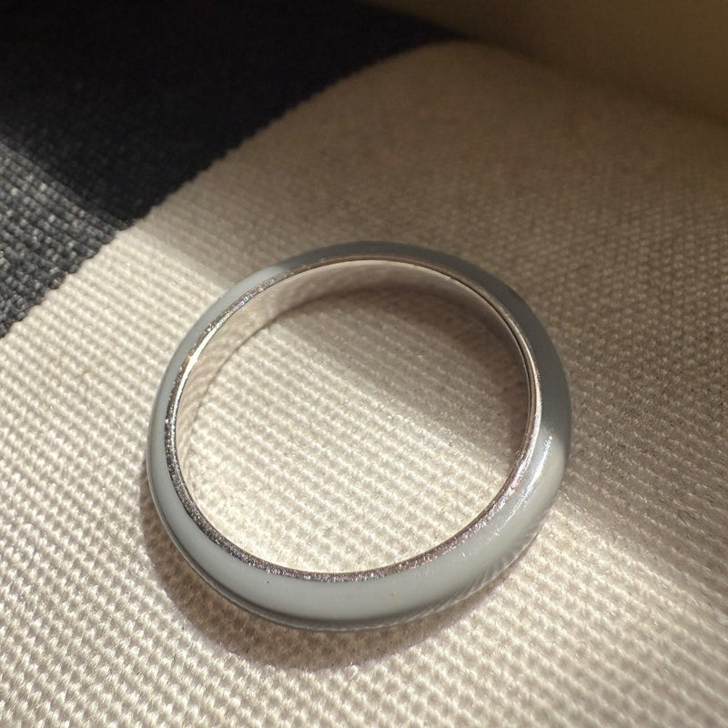 EF Collection 14k White Gold Light Triple Diamond Grey Enamel Ring