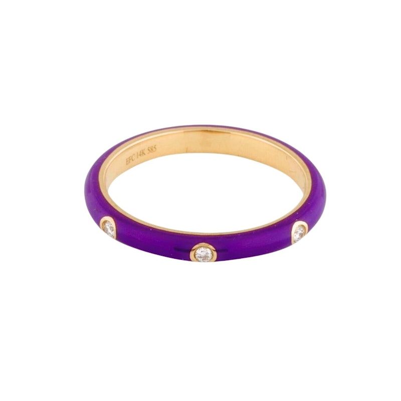 EF Collection 14k Yellow Gold Triple Diamond Ultra Violet Enamel Ring
