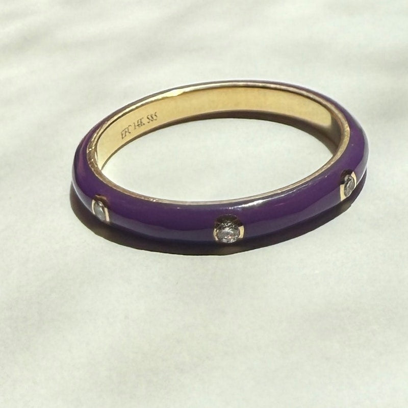 EF Collection 14k Yellow Gold Triple Diamond Ultra Violet Enamel Ring