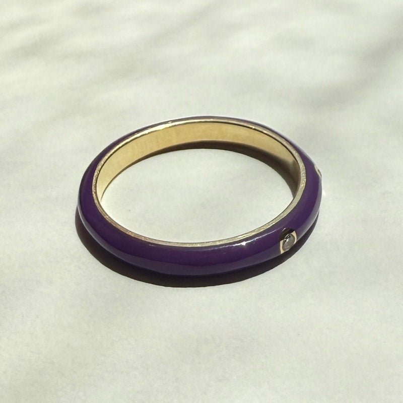 EF Collection 14k Yellow Gold Triple Diamond Ultra Violet Enamel Ring