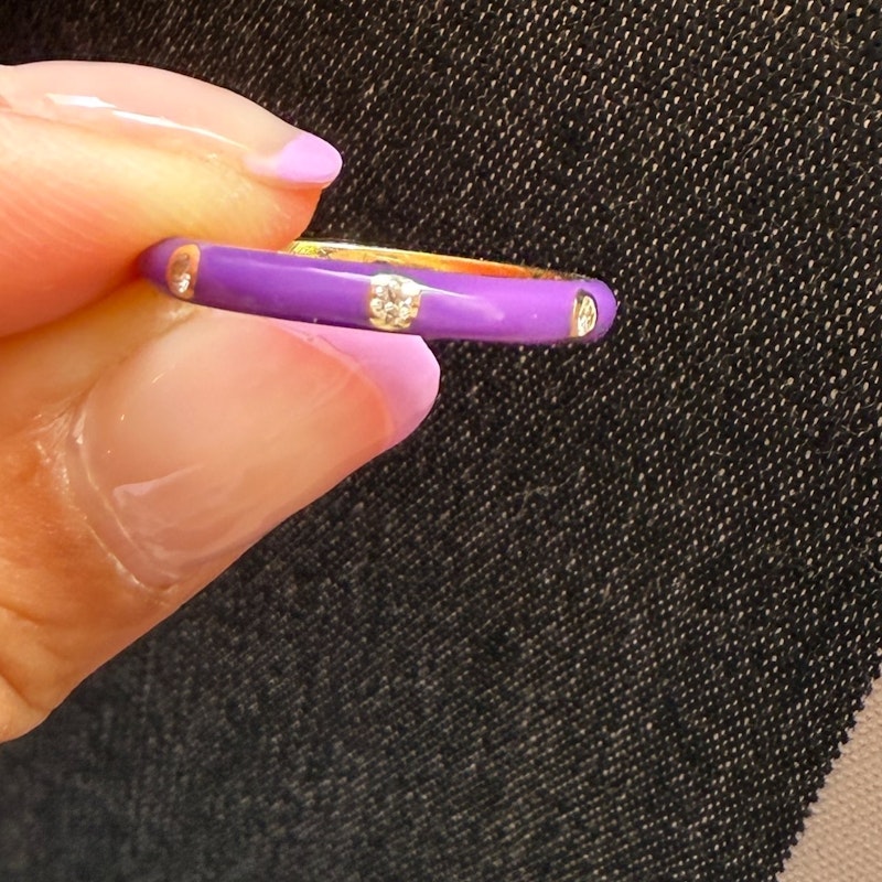 EF Collection 14k Yellow Gold Triple Diamond Ultra Violet Enamel Ring