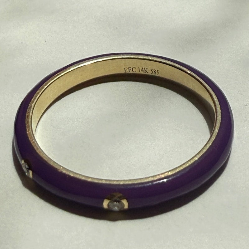 EF Collection 14k Yellow Gold Triple Diamond Ultra Violet Enamel Ring