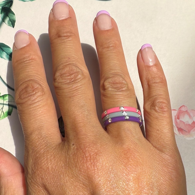 EF Collection 14k Yellow Gold Triple Diamond Ultra Violet Enamel Ring