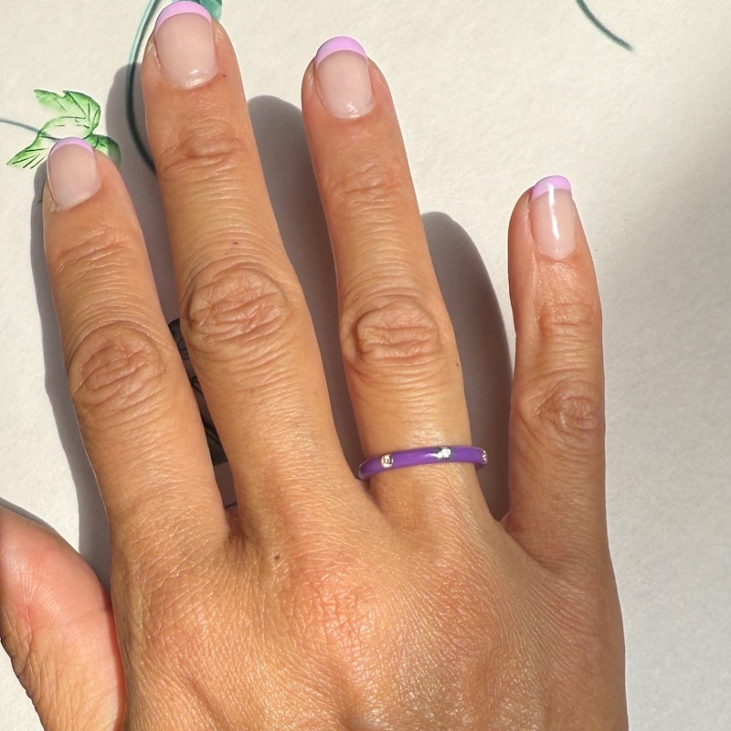 EF Collection 14k Yellow Gold Triple Diamond Ultra Violet Enamel Ring