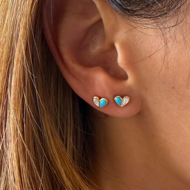 Gemella Turquoise & Mother of Pearl Sweetheart Stud Earrings
