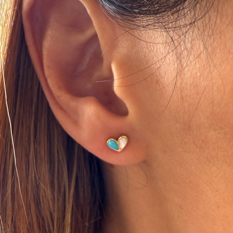Gemella Turquoise & Mother of Pearl Sweetheart Stud Earrings
