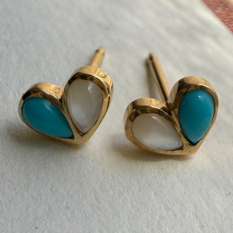 Gemella Turquoise & Mother of Pearl Sweetheart Stud Earrings